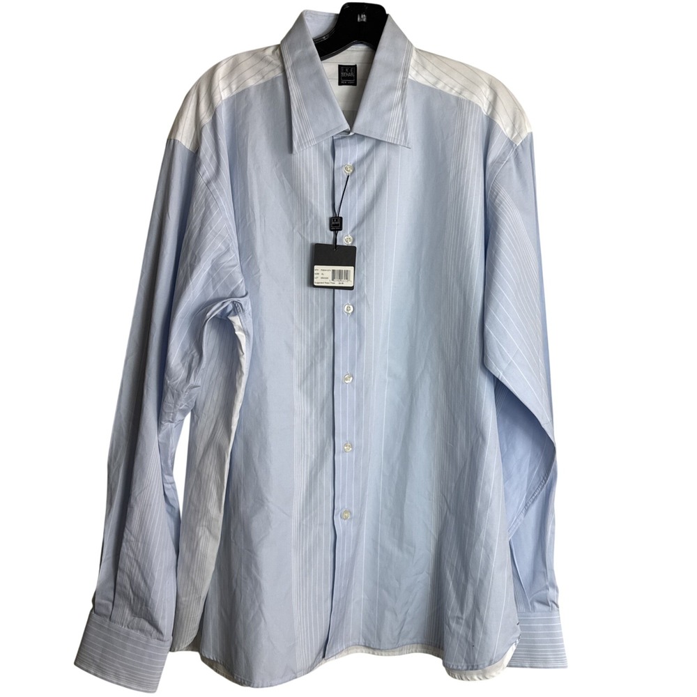 IKE Behar New York NWT Men's‎ Long Sleeve Blue and White Stripe Size XL Cotton